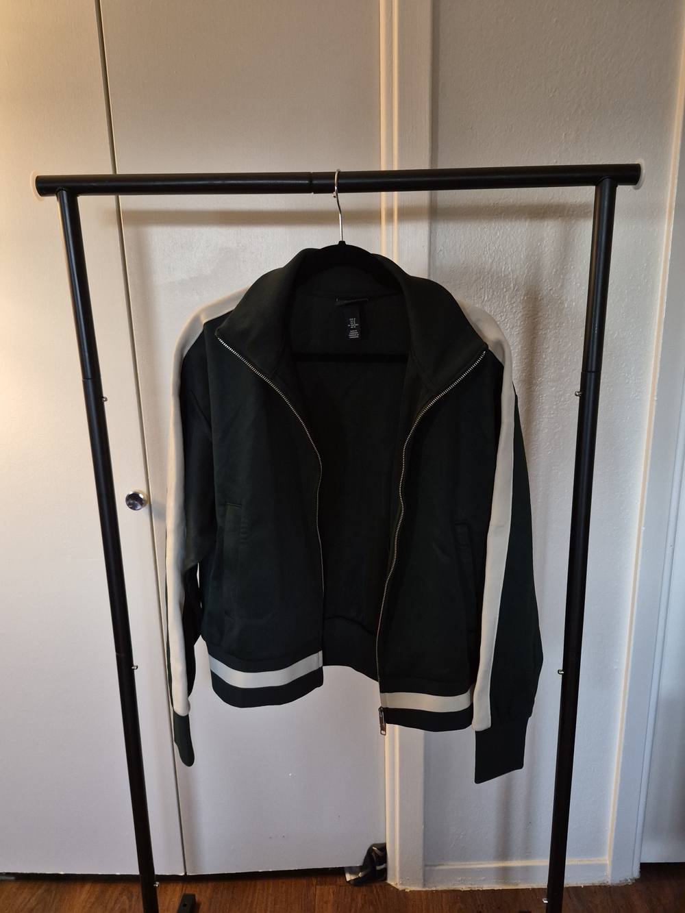H&M Dark Green and White Varsity Bomber Jacket